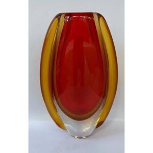 1970’s Murano Red and Amber Sommerso Art Glass Vase